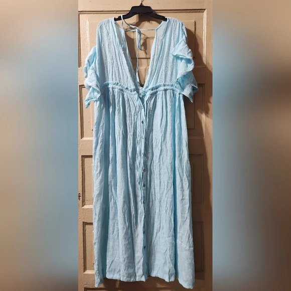 Boho Summer Front Button Flutter Sleeve Lounge Beach Coverup/Maxi Dress NEW - Picture 4 of 11